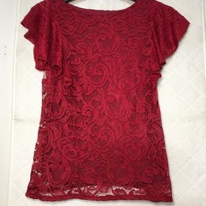 Tahari Asl Lace Over Lace Top/ Size Xs/ Red - image 1